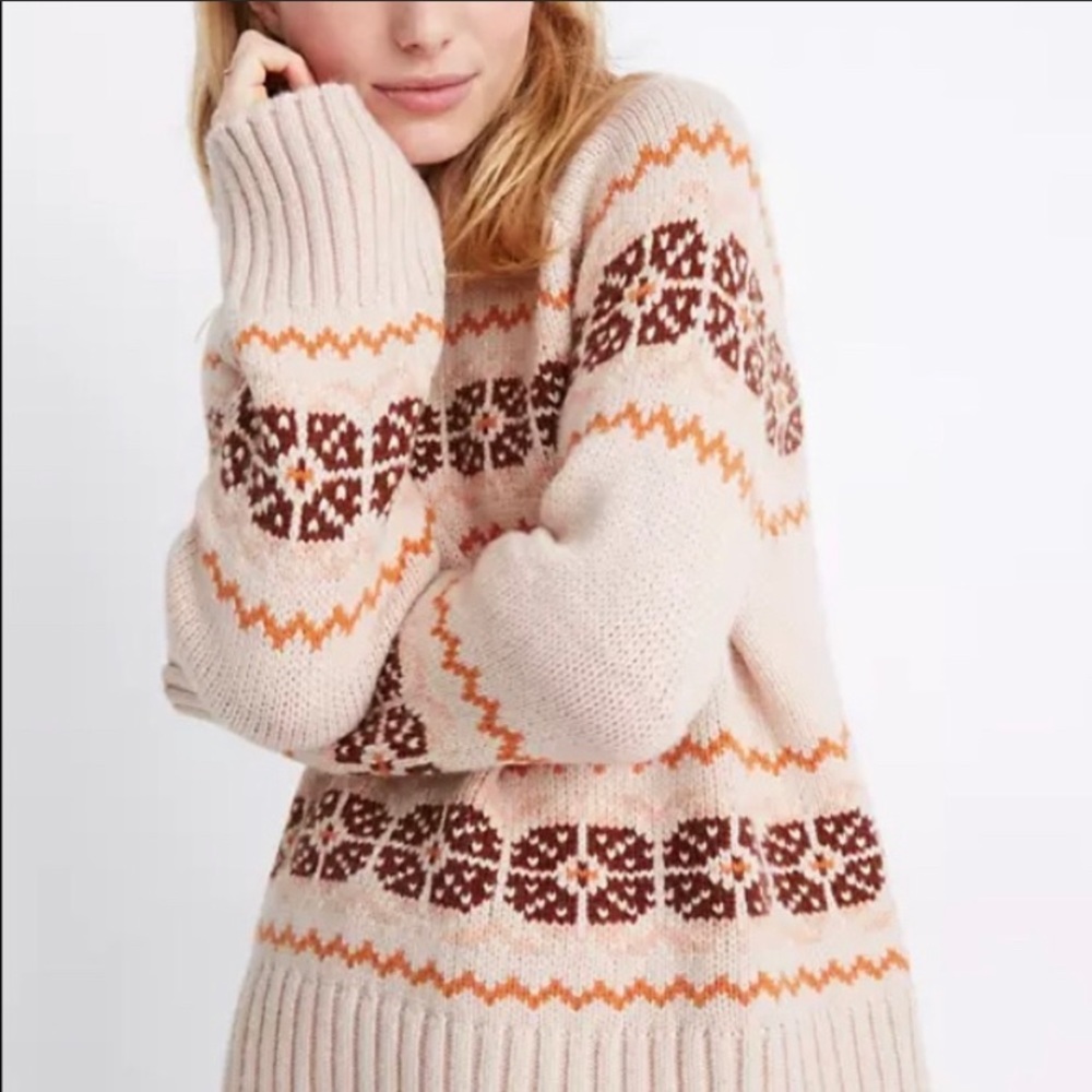 Madewell Cream and Brown Patterned Sweater